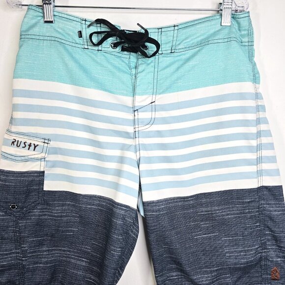 Rusty Teal Grey Striped Board Shorts - Picture 2 of 7